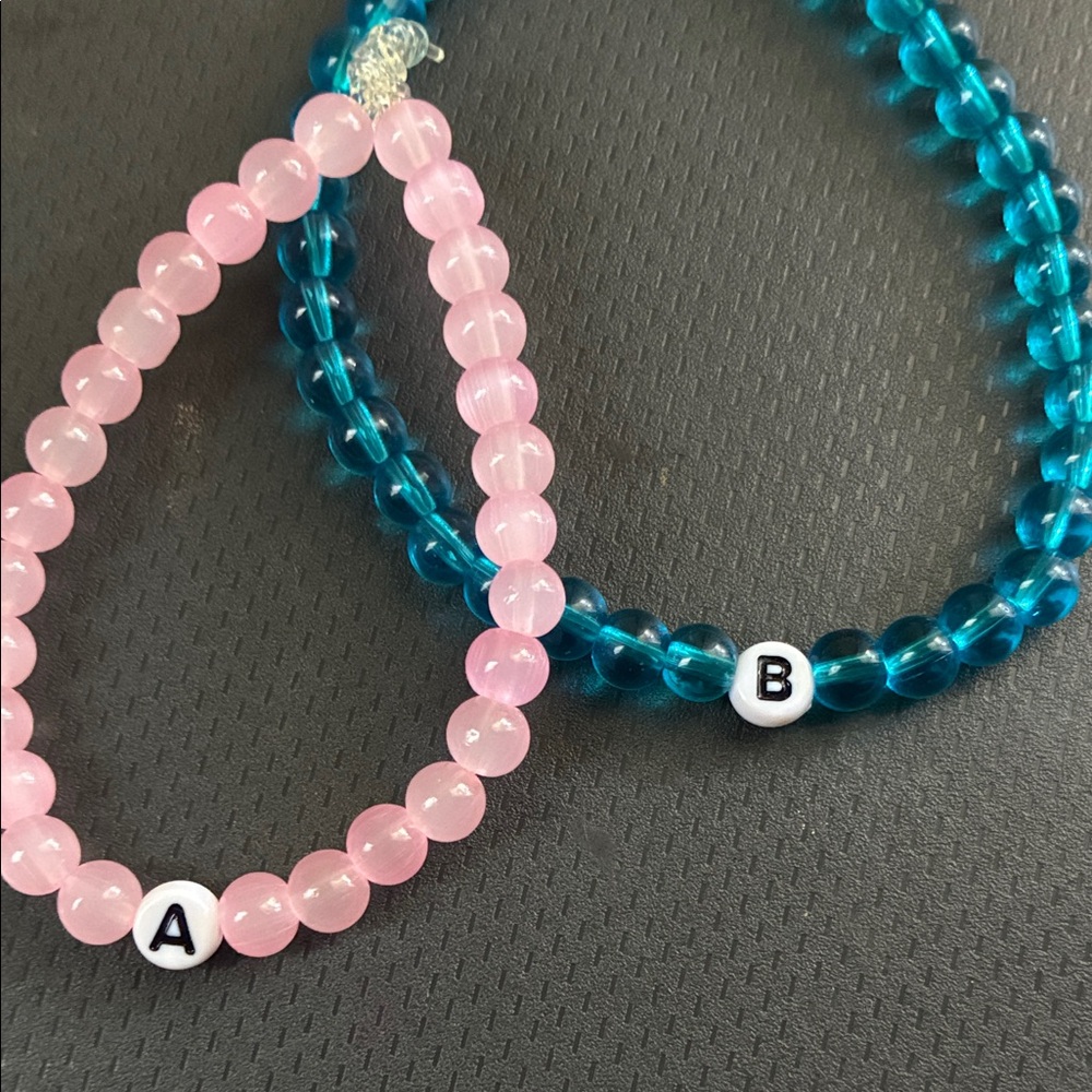 Pink and Blue Beaded  Bracelet Set letter bracelets